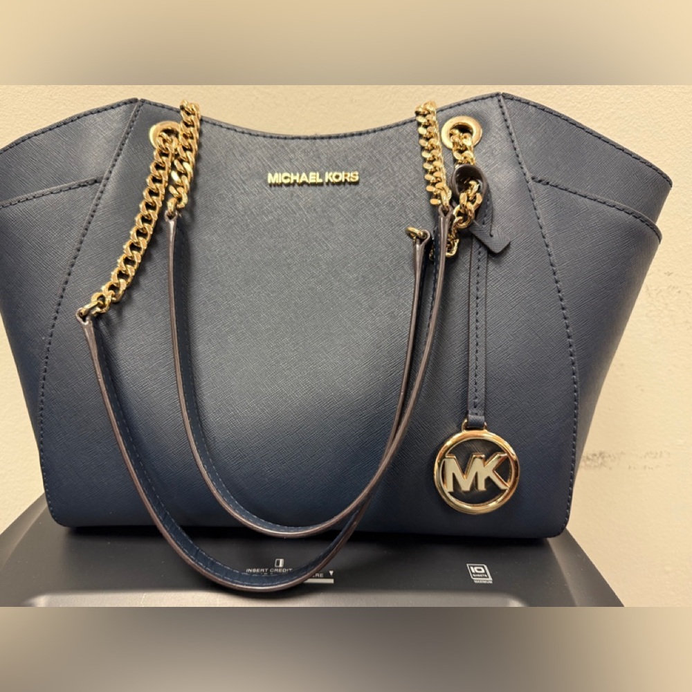 Michael Kors Dark Blue Shoulder Bag with Gold Accents-NWT-